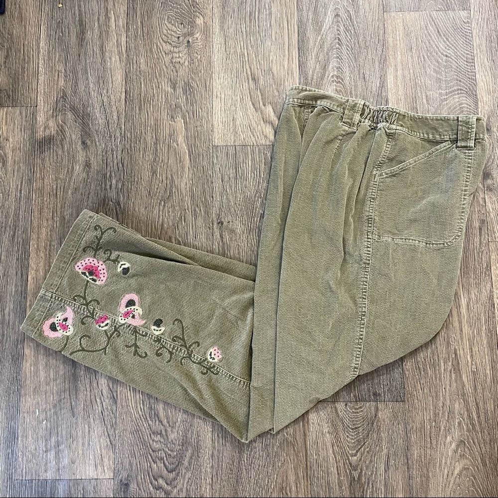 J.Jill VTG Corduroy Beige Straight Leg Pants High Rise Embroidered Beaded Sz 10